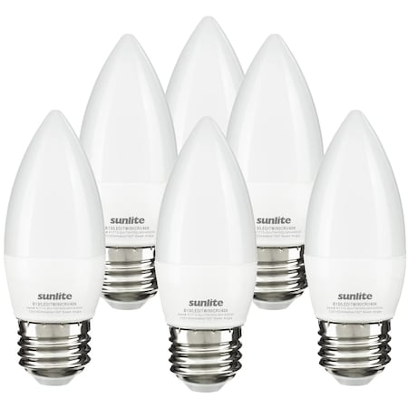 Sunlite LED B13 7W 60W= Dimmable E26 Base Energy Star 90 CRI Torpedo 4000K Chandelier Light Bulbs, 6PK 41773-SU